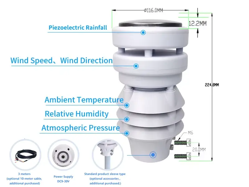 XF600AL 6-in-1 ultrasonic weather sensor sizes